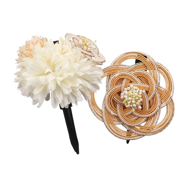 ポンポンマムと水引花の和風2点セット ホワイト