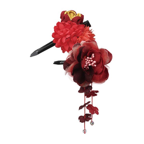 ぽんぽん小花とラメ洋花 2点セット レッド