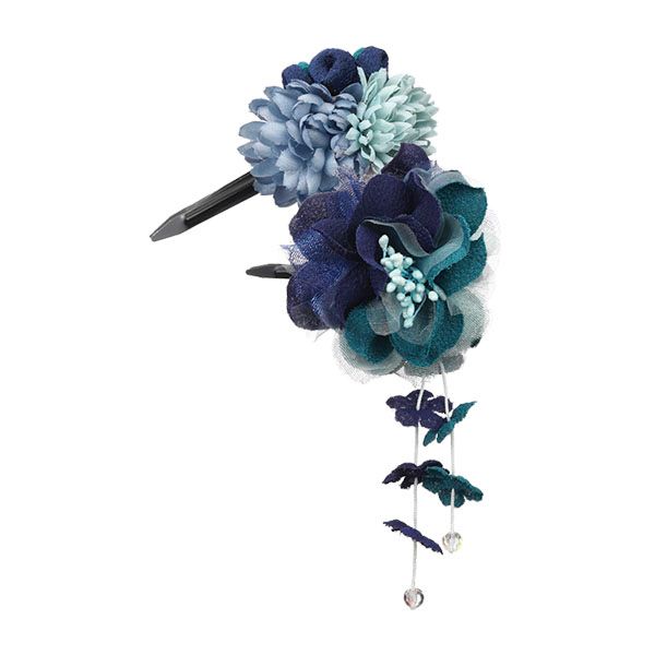 ぽんぽん小花とラメ洋花 2点セット ブルー