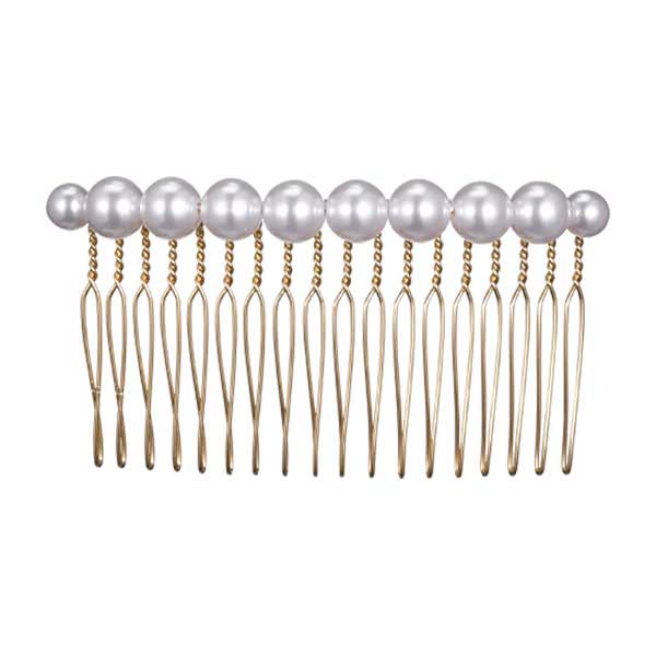 大粒パールの櫛飾り ゴールド