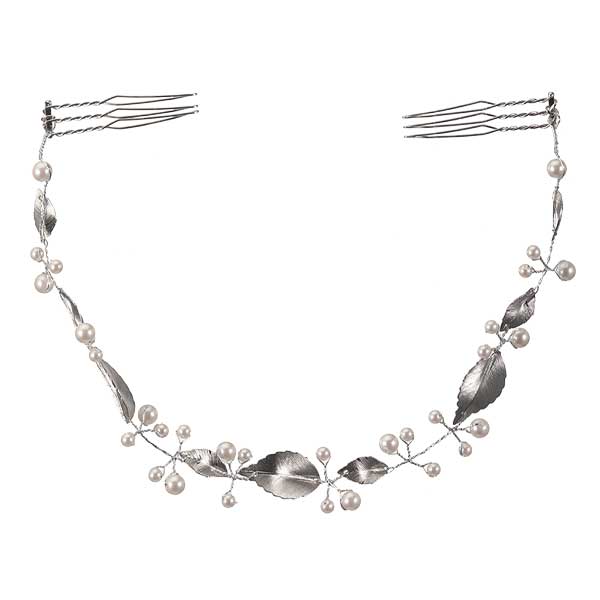 パールとリーフのボタニックヘッドドレス シルバー