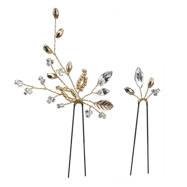 きらきらビーズとリーフのUピン 2点セット ゴールド