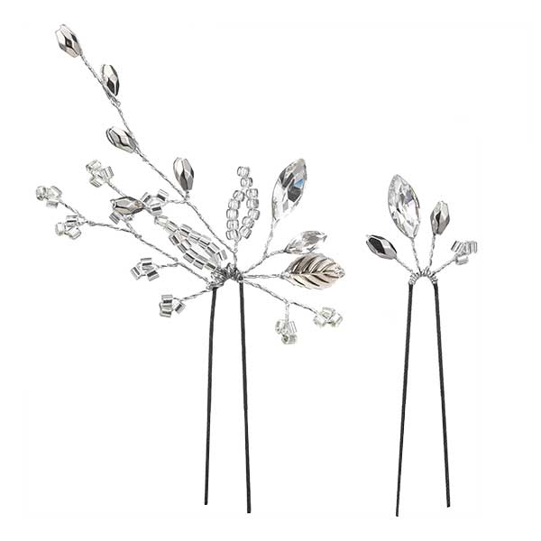 きらきらビーズとリーフのUピン 2点セット シルバー