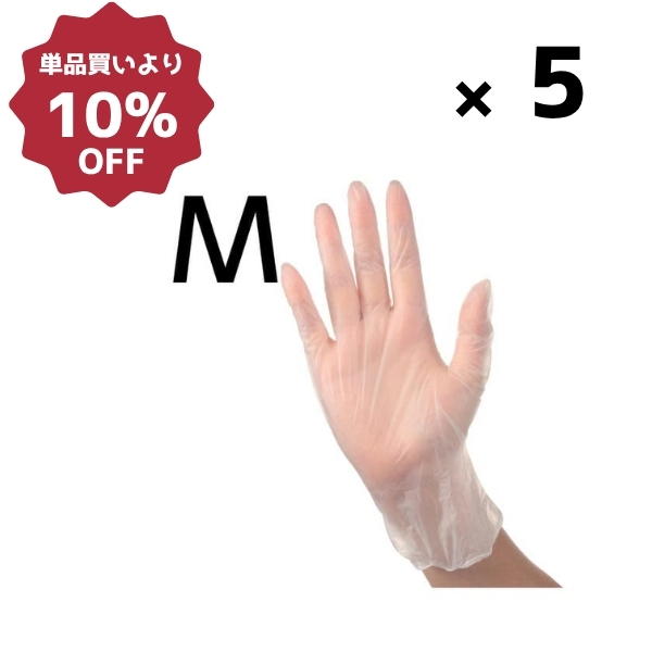 クリア手袋ノンパウダー(100枚入) クリア M 5箱セット